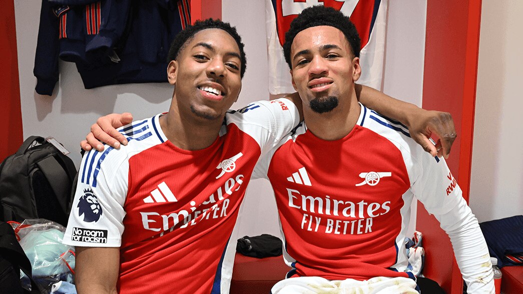 Myles Lewis-Skelly and Ethan Nwaneri following the win against Man City